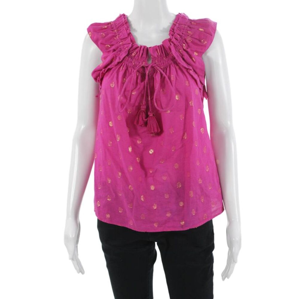 Figue Women Tunic Blouse Pink Polka Dot Sleeveless Cotton Lurex Size M